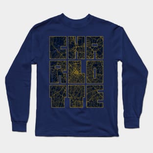 Charlotte, USA City Map Typography - Gold Art Deco Long Sleeve T-Shirt